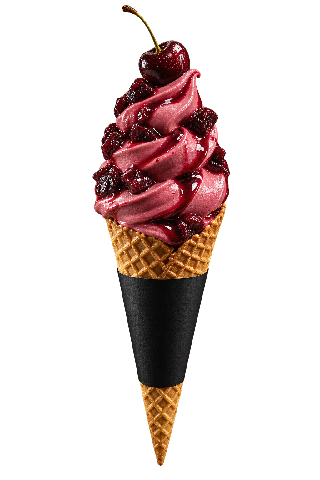 A cone of Black Cherry Swirl & Wild Morello